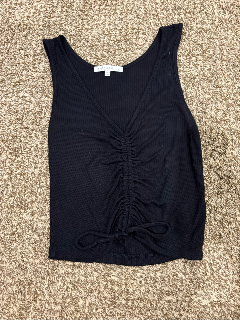 a new day Black Ribbed Ruched Tank Top with Tie